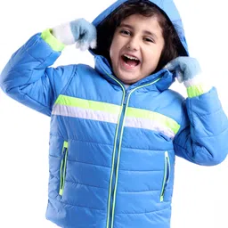 Babyhug Full Sleeves Solid Colour Padded Hooded Jacket - Blue-picture-22