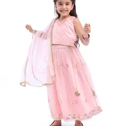 Babyhug Sleeveless Sequinned Embroidered Choli with Lehenga and Dupatta - Pink-picture-16