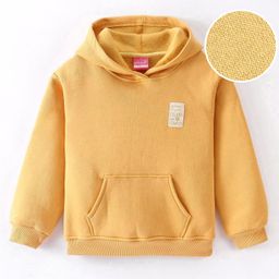 Little Kangaroos Fleece Knit Full Sleeves Solid Color Hooded Sweatshirt - Yellow-picture-34