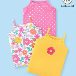 Babyhug 100% Cotton Knit Sleeveless Antibacterial Slips  with Floral & Polka Dots Print  Pack of 3 - Pink Yellow & White-picture-26