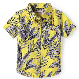 Babyhug Cotton Knit Half Sleeves Shirt with Leaves Print - Yellow-picture-20
