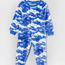 Hugsntugs Cotton Full Sleeves Snow Theme Printed Coordinating Sweatshirt & Joggers Set - Blue-picture-33