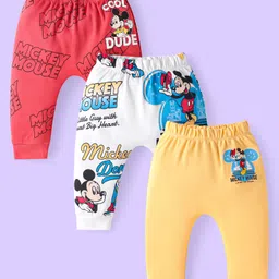 Babyhug Disney Interlock Knit Full Length Mickey Mouse Printed Diaper Leggings Pack of 3- Yellow White & Red-picture-10