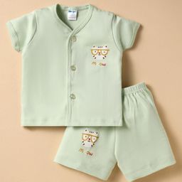 Tango Interlock Knit Half Sleeves Co-ords Shorts Night Suit With Cat Print - Light Green-picture-6