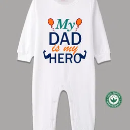 BLUSHES 100% Cotton Fathers Day Theme Half Sleeves My Dad Is My Hero Text Printed Romper - White-picture-11