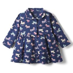 CUCUMBER Sinker Knit Full Sleeves Front Open Frock With Unicorn Print - Navy Blue-picture-34