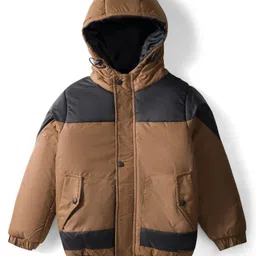 Pine Kids Woven Full Sleeves Solid Hooded Padded Jacket - Brown-picture-18