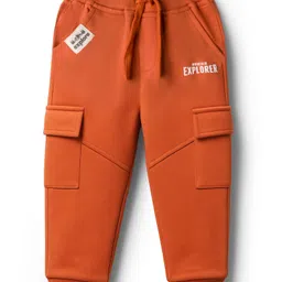 Babyhug French Terry Knit Full Length Lounge Pant With Text Print - Rust Orange-picture-31