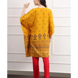 Zelena Half Batwing Sleeves Floral Motif Printed Maternity Kaftan Set With Concealed Zipper Nursing Access - Yellow image 3