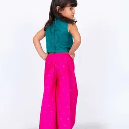 Twisha Sleeveless Sequin Embroidered & Frill Detailed Top With Self Designed Palazzo Set - Green & Pink image 3