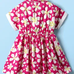 Babyhug Cotton Woven Half Sleeves Frock With Floral Print - Dark Pink image 2