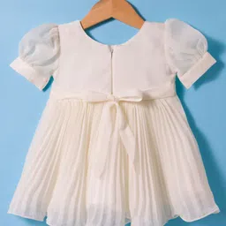 kookie kids india Kookie Kids Georgette Woven Half Sleeves Party Frock With Floral Applique - White image 2