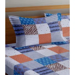 FABINALIV Multicolor Geometric 300 TC Cotton Blend King Size Fitted Double Bedsheet with 2 Pillow Covers image 3