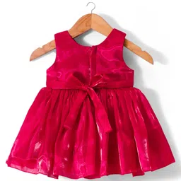 Bluebell Tissue Woven Sleeveless Party Frock With Floral Applique & Booties - Red image 3
