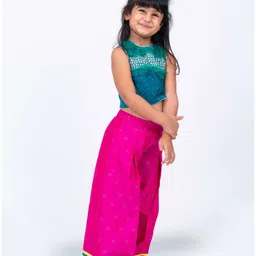 Twisha Sleeveless Sequin Embroidered & Frill Detailed Top With Self Designed Palazzo Set - Green & Pink image 5