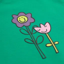 Bonfino 100% Cotton French Terry Oversized Full Sleeves Printed Sweatshirt with Front and Back Floral Print - Green image 4