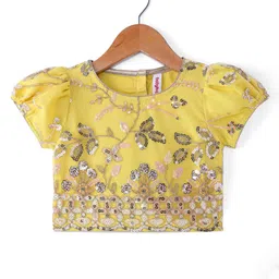 Babyhug Woven Half Sleeves Floral Sequined Choli & Lehenga Set with Dupatta - Yellow image 5