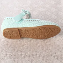 Cute Walk by Babyhug Velcro Closure Ballerina With Floral Applique & Checks Design - Sea Green image 5