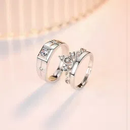 Teeragaj Set Of 2 Stainless Steel Stone-Studded Finger Rings-image-35