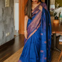 BAFNA MENS WEAR Woven Design Zari Linen Blend Narayan Peth Saree image 2