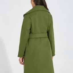 Styli Green Plain Coat With Belt image 2