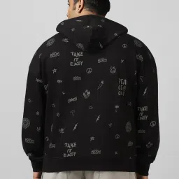 Bewakoof Black Relaxed Fit Printed Hooded Sweatshirt image 2