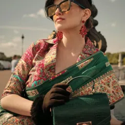 Odette Green Modal Woven Saree With Unstitched Blouse image 2