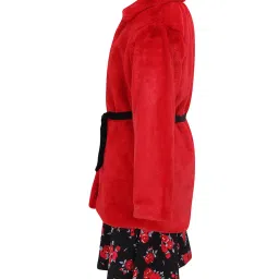 Cutecumber Kids Red & Black Floral Print Dress, Shrug with Belt image 3