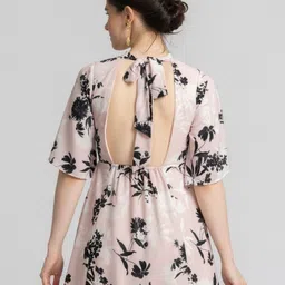 JULO Floral Print Halter Neck Flared Sleeve Maxi Dress image 3