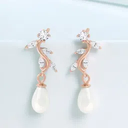 Zavya 925 Silver Rose Gold Plated Leaf Drop Earrings for Women-image-74