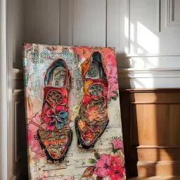 Art Street Pink Vitage Floral Shoes Stretched Canvas Painting image 2