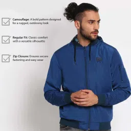 Wrangler Blue Camo Print Reversible Hooded Jacket image 2