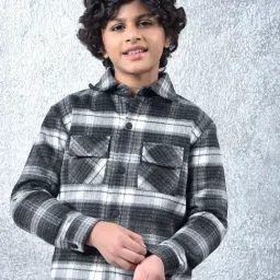 Crimsoune Club Boys Black Chequered Shacket-image-18