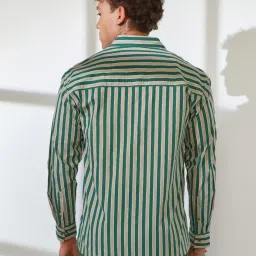 Campus Sutra Beige & Green Regular Fit Striped Shirt image 2