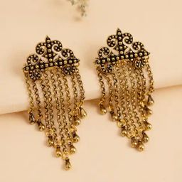 Voylla Gold Fringes Fancy Fringe Drop Earrings-picture-1