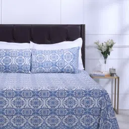 Shahenaz Blue 120 TC Cotton Nandini Double Bedsheet with 2 Pillow Covers image 2