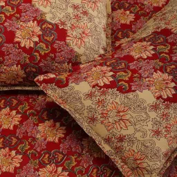 Shahenaz Red & Beige 120 TC Cotton Zara Sunflower Double Bedsheet with 2 Pillow Covers image 2