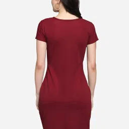 PURVAJA Maroon & White Knitted Color-Block Bodycon Dress image 2