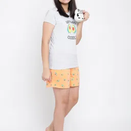 Lil Tomatoes Kids Grey & Peach Printed T-Shirt with Shorts image 5