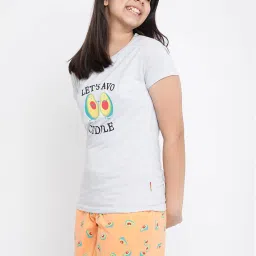 Lil Tomatoes Kids Grey & Peach Printed T-Shirt with Shorts image 3