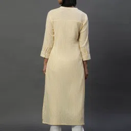 Aurelia Yellow & White Striped Straight Kurta image 2