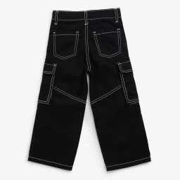 HOP Kids by Westside Black Cargo-Style Mid-Rise Cotton Trousers image 2