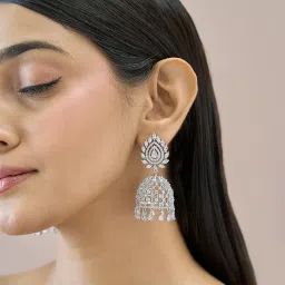 Fida Rhodium Plated American Diamond Jhumki Earrings image 2