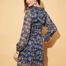 Carlton London Navy Floral Print A-Line Dress image 2