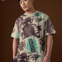 The Souled Store Beige Cotton Graphic Relaxed Fit T-Shirt-image-54
