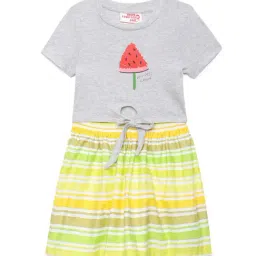 Under Fourteen Only Kids Grey & Yellow Printed Dress-picture-25