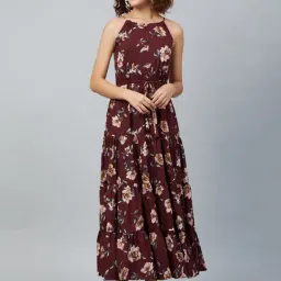 Rare Maroon Floral Print Maxi Dress-image-33
