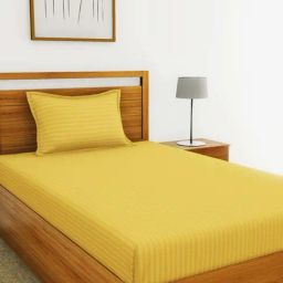 Bianca Hilton Stripes Mustard 210 TC Cotton Single Bedsheet with 1 Pillow Cover-picture-0