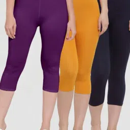 Gracit Purple & Orange Mid Rise Capris - Pack Of 3-image-30