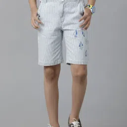 Under Fourteen Only Kids Blue Cotton Striped Shorts-image-9